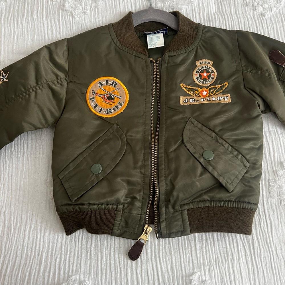Vintage Nannette Boys Olive Green Embroidered Pilot Jacket